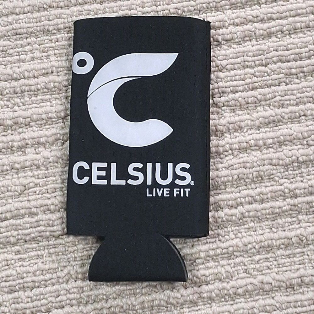 celsius live fit black neoprene slim tall can cooler koozie sleeve promo new